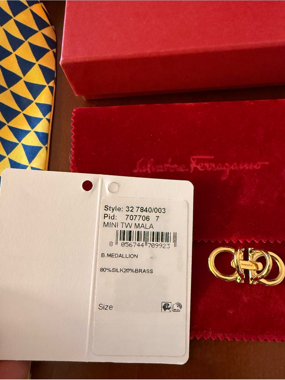 Salvatore Ferragamo Multicolor Geometric Silk Twilly with Gold ring - Picture 5 of 5